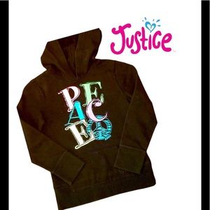 Justice Black hoodie w/bright Peace size 7